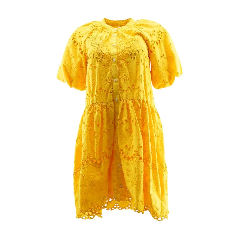 Final Clearance Yellow Eyelet Midi Dress