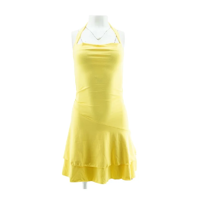 Stock Clearance Yellow Solid Mini Dress